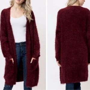 NWT Chelsea & Theodore Berry Fuzzy Cardigan Sweater Long Sleeves Sz M